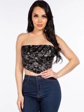 Black Velvet Paisley Tube Top
